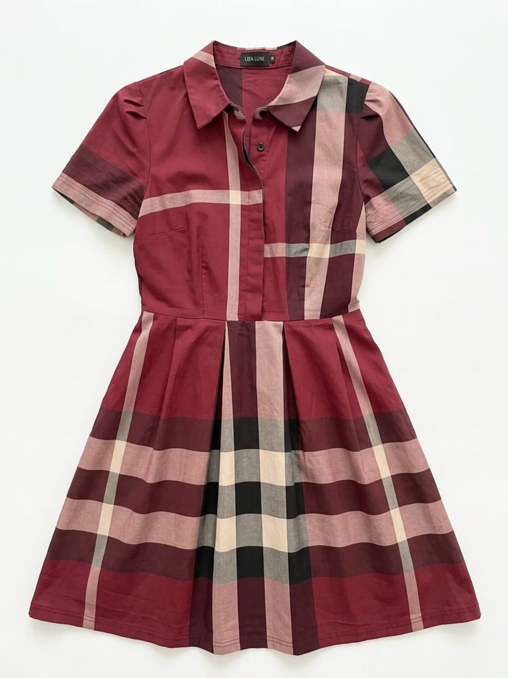 Liza Luxe M ModCloth Burgundy Plaid Mini Shirt Dress Pockets Dark Academia Retro